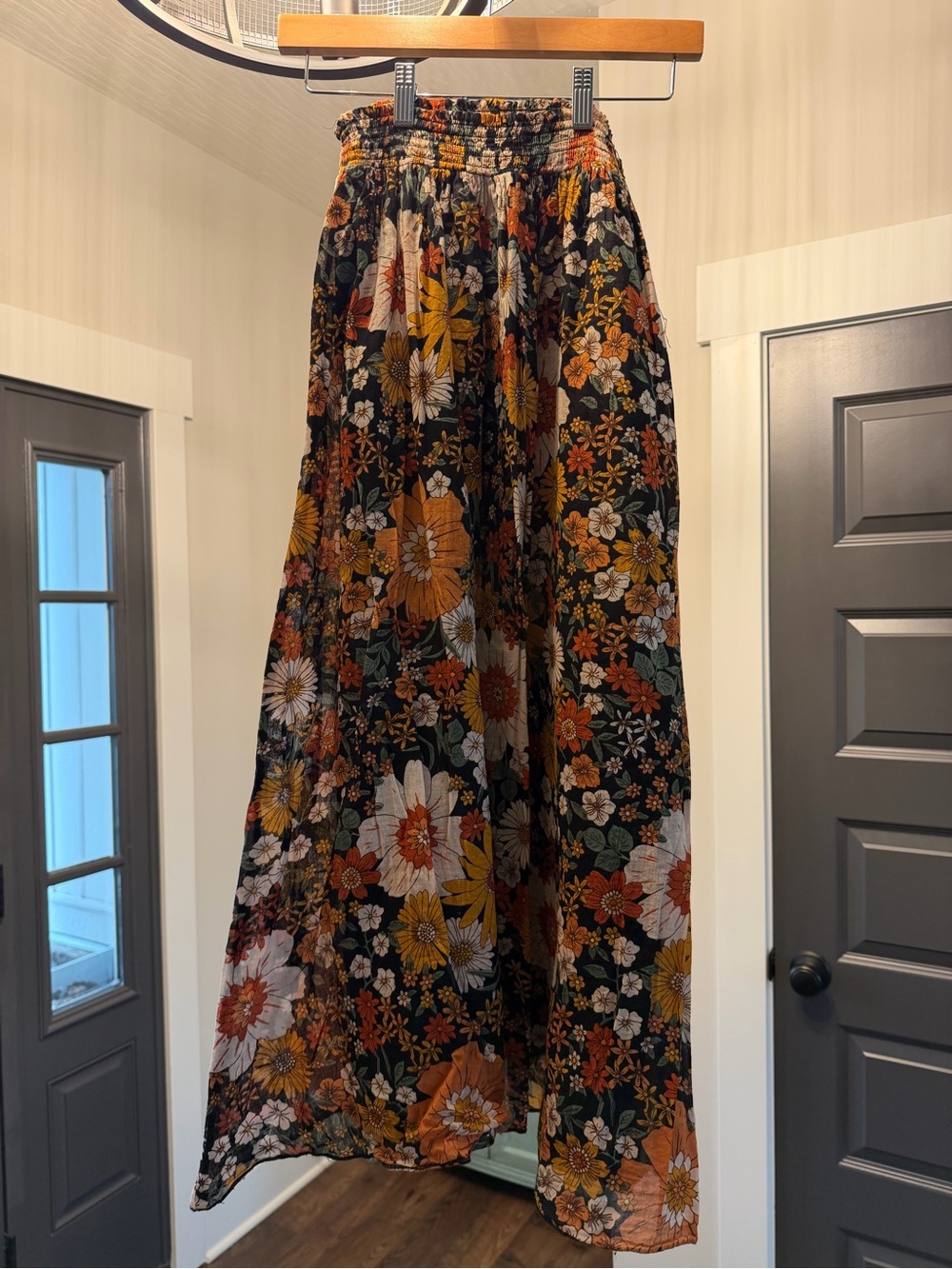 NATURAL LIFE Black Maxi Skirt with Autumn Floral Print
